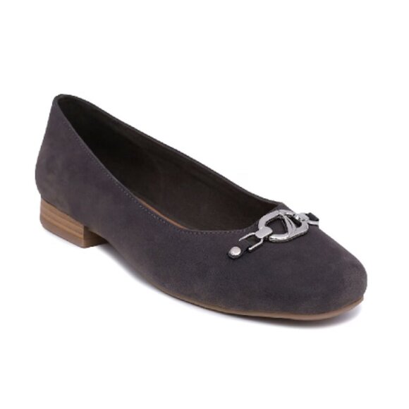 Nautical Buckle Bit Womens Gray Vegan Suede Fabric Slip-on Flats NWOB Size 7.5 - Picture 2 of 8